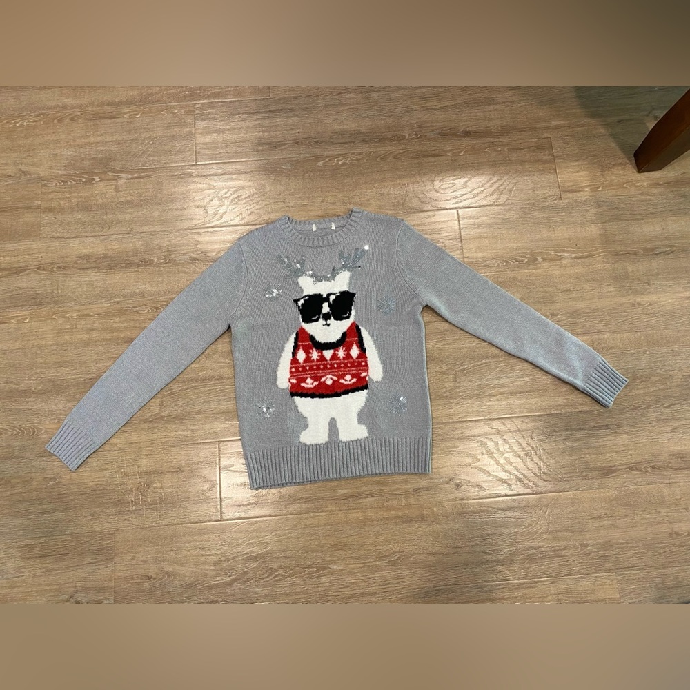 Silver Polar Bear Christmas Sweater